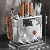 1pieza Porta cuchillos de acero inoxidable con bandeja de drenaje, estantería de almacenamiento de cocina de escritorio, tablero de corte multifuncional para cuchillo, tenedor y organizador de utensilios, resistente a la corrosión y ahorrador de espacio