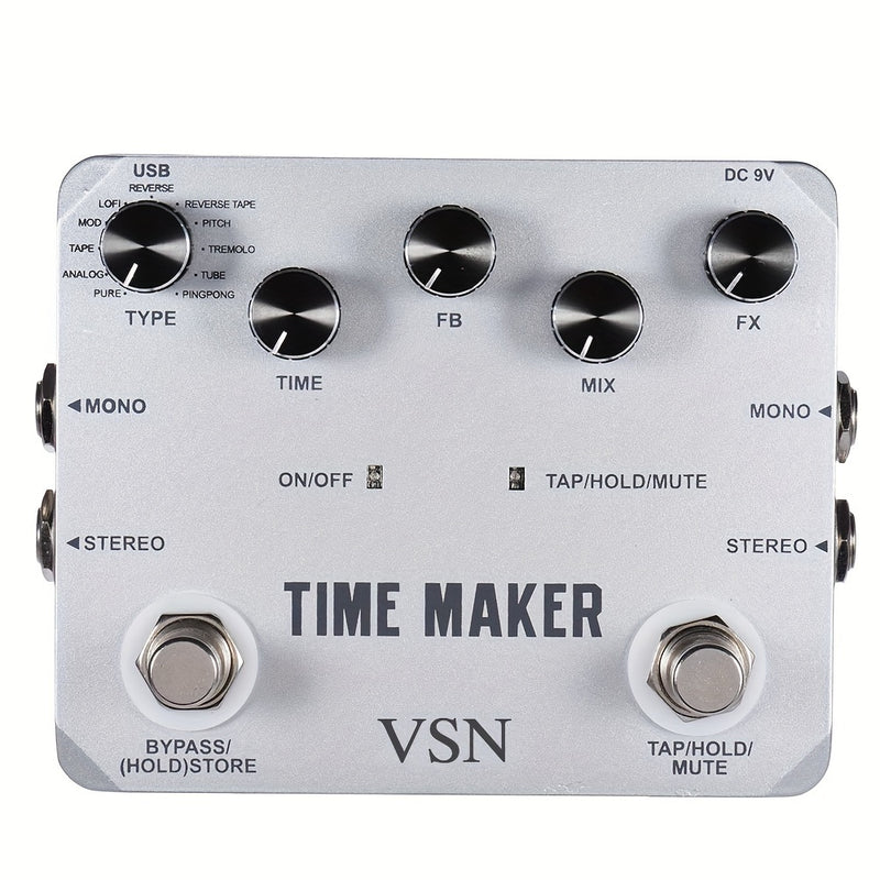 Pedal de retardo VSN Pedal de retardo de guitarra Time Maker 11 tipos de pedales de retardo definitivos Pedal de efecto de bajo con Tap Tempo True Bypass