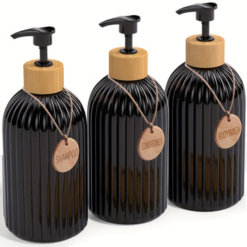 3 Piezas, Dispensadores De Jabón De 16.91 Oz Con Etiqueta, Dispensador De Loción, Dispensadores De Jabón De Ducha Vacíos Con Bomba, Para Champú, Gel De Baño, Acondicionador, Artículos De Baño, Organizadores De Baño