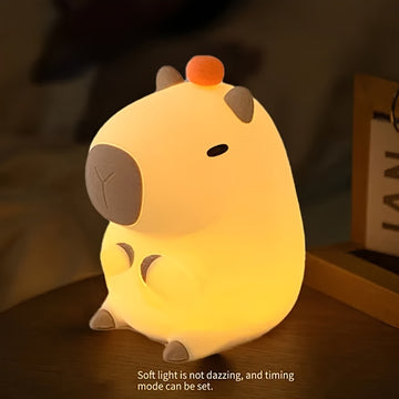 Lámpara de Noche con Temática de Animales Moderna Capybara con Control Táctil y Función de Temporizador - Batería de Litio Recargable USB de 1200mAh, Sombrilla de Plástico Portátil, Ideal para Diversos Cuartos, Regalo Perfecto (Paquete de 1)