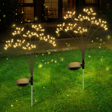 2 piezas de luces solares para jardín, regalos de decoración navideña al aire libre, 160 luces de fuegos artificiales de estrella LED, 2 modos de iluminación, luces solares para jardín impermeables para decoración de patio/camino/césped