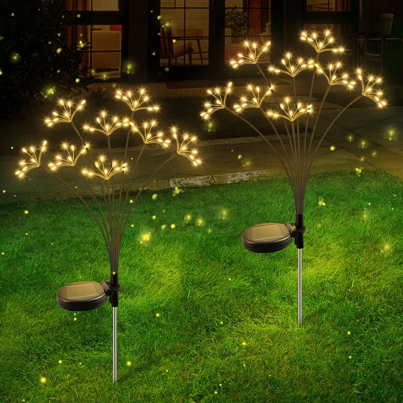 2 piezas de luces solares para jardín, regalos de decoración navideña al aire libre, 160 luces de fuegos artificiales de estrella LED, 2 modos de iluminación, luces solares para jardín impermeables para decoración de patio/camino/césped
