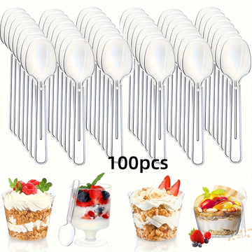 50/100 piezas de cucharas transparentes de espuma para helado, cucharas para postres y pudín, cucharas gruesas y duraderas, cucharas reutilizables, ideales para reuniones familiares, fiestas y Navidad
