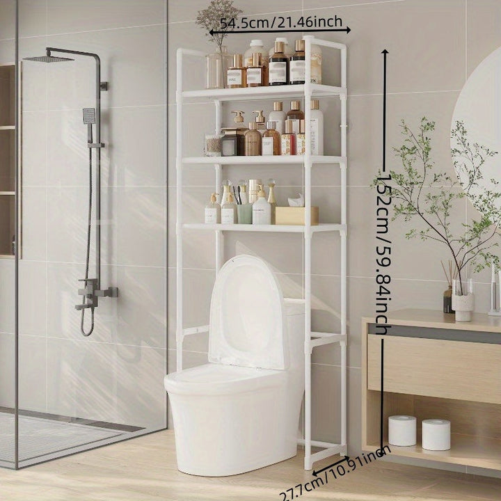 Estantería de Baño de Plástico Blanco, 2/3 Niveles, Fácil de Montar, Instalación en el Suelo, Adecuada para Varios Tipos de Habitaciones, Soporte de Tubo Metálico Duradero, Diámetro de 12-16mm