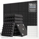 12/24pcs - TMJD MISS Paneles de Espuma Insonorizante en Forma de Pirámide, 5.08x30.48x30.48 cm - Azulejos de Cuña Acústicos de Alta Densidad para Aislamiento de Paredes de Estudio, Negro/Blanco/Gris - Incluye Cinta de Instalación, Aislamiento Acústico de