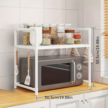 Soporte de microondas de mostrador sin necesidad de electricidad, estantería de plástico de 50,5 cm, organizador de almacenamiento abierto para horno, diseño ahorrador de espacio