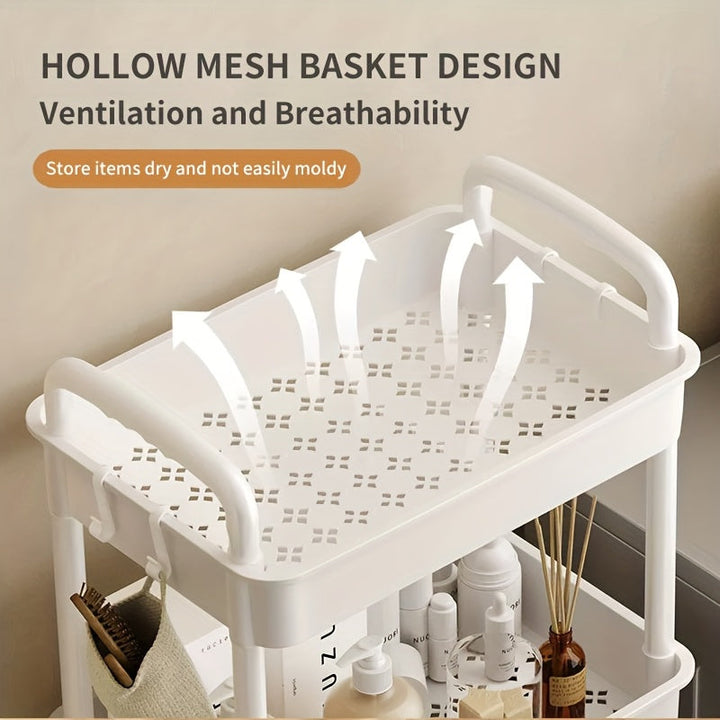 1pieza Carro de almacenamiento rodante - Organizador de varios niveles con ruedas para salón, dormitorio, dormitorio o baño - Plástico duradero, movilidad fácil, diseño ahorrador de espacio, carrito de almacenamiento móvil | Estantería de almacenamiento