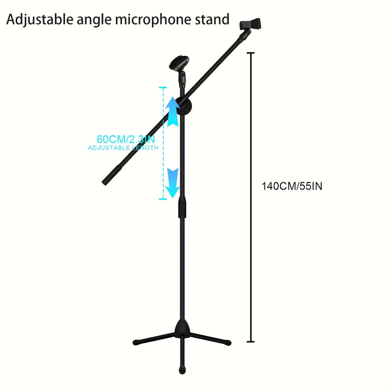Soporte de Micrófono Ajustable con Base Robusta - Construcción Resistente, Compatibilidad XLR para Grabación Profesional, Actuaciones en Vivo, Podcasting y Estudios Caseros - Compatible con Smartphones, Tabletas y Mezcladores - Uso Interior/Exterior - Di