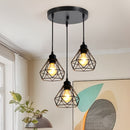 1pc Lámpara Colgante de 3 Luces de Inspiración Industrial, Base E27, Metal Negro con Diseño de Jaula Geométrica - Ideal para Cocina, Comedor, Bar, Iluminación de Dormitorio (Bombillas No Incluidas), Decoración de Cocina