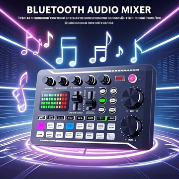 Tarjeta de sonido en vivo con interfaz de audio USB, efectos de mezclador DJ y cambiador de voz - Batería de litio recargable, equipo de estudio portátil para streaming, podcasting y gaming (Negro), Equipo para podcasting | Mezclador de audio moderno | T