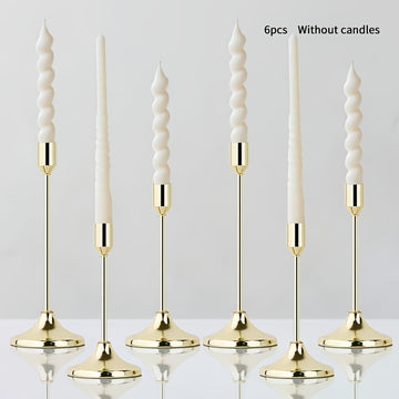 Elegante Juego de 6 Candelabros Metálicos Dorados para Bodas y Aniversarios - Acabado Pulido, Perfecto para Decoraciones de Mesas en Casa y Restaurantes (Velitas No Incluidas)