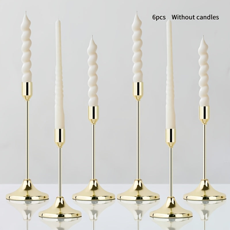 Elegante Juego de 6 Candelabros Metálicos Dorados para Bodas y Aniversarios - Acabado Pulido, Perfecto para Decoraciones de Mesas en Casa y Restaurantes (Velitas No Incluidas)