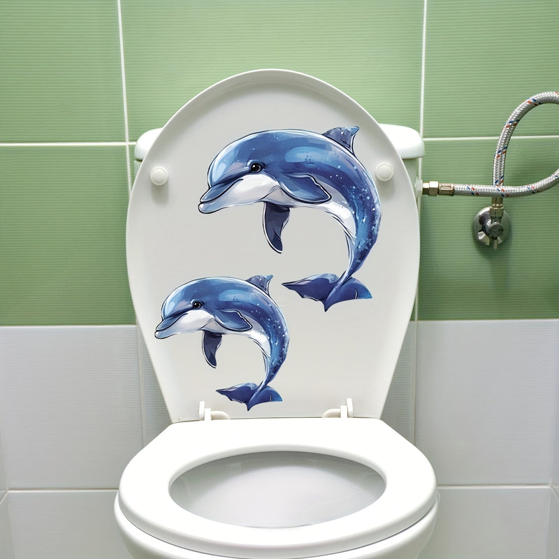 Calcomanías de Delfines que Brillan en la Oscuridad para Inodoro - Decoración de Baño de PVC de 20x30cm, Diseño Caprichoso de Delfín Azul y Autoadhesivo para el Hogar, Baño y Decoración del Inodoro