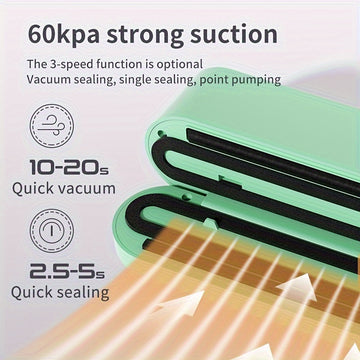 Sellador de vacío multifuncional con bomba rápida - Recargable por USB, batería de litio de 1200mAh, operación de un clic para sellado rápido de snacks, carne, frutas y verduras, dispositivo de conservación de alimentos de ahorro de espacio, ahorro de ve