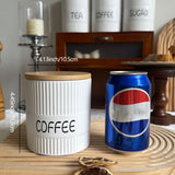 Juego de recipientes de cerámica con tapas de madera herméticas - 3 piezas de almacenamiento de cocina para harina, azúcar, café, té y especias - Decoración moderna de encimera (16,9 oz)