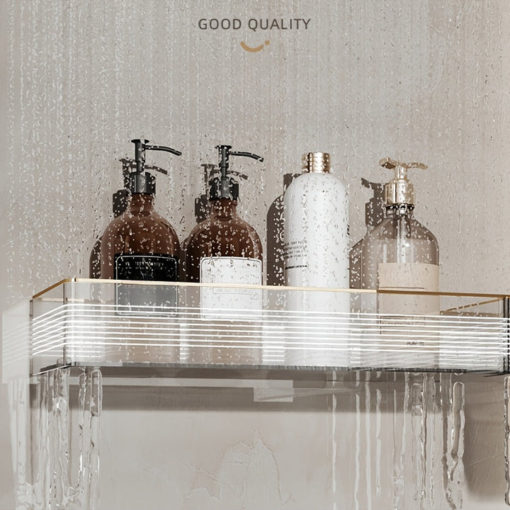 1pc Estantería de baño plegable de montaje en pared de lujo, canasta de plástico sin taladro para artículos de aseo personal, cosméticos, cocina, sin fragancia, organizador sin electricidad, sin batería