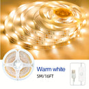 Tira de luces LED regulable de 4.88 a 15.24 metros, alimentación por USB con control de botón, blanco cálido/frío, fácil instalación para decoración de dormitorio, armario o cocina, luces LED para habitación