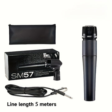 Micrófono dinámico SM57 para instrumentos - Micrófono inalámbrico profesional de mano para escenario, karaoke y grabación vocal, con enchufe de 6,35 mm, negro con accesorios (no necesita batería), micrófono de escenario | Micrófono profesional | Micrófon