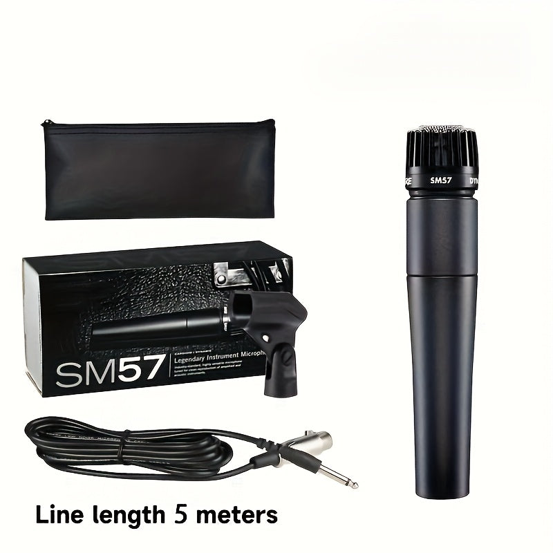 Micrófono dinámico SM57 para instrumentos - Micrófono inalámbrico profesional de mano para escenario, karaoke y grabación vocal, con enchufe de 6,35 mm, negro con accesorios (no necesita batería), micrófono de escenario | Micrófono profesional | Micrófon