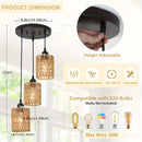 Candelabro de 3 luces estilo bohemio - Sombrilla de ratán tejida a mano, base E27, perfecto para comedor de granja, isla de cocina, sala de estar y decoración de dormitorio (luz no incluida) - Montaje semienterrado, montaje regular