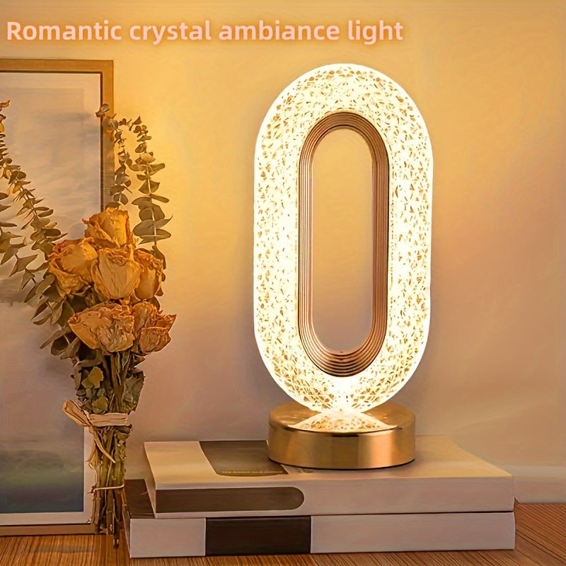 Linterna de Mesa Moderna Regulable con Ambiente Geométrico de Cristal - Luz Nocturna Recargable a Pilas para Dormitorio, Sala de Estar, Acabado Duradero en Plástico y Metal, Iluminación Cálida Ambiental, Lámpara de Mesa Contemporánea, Control Táctil, Dec