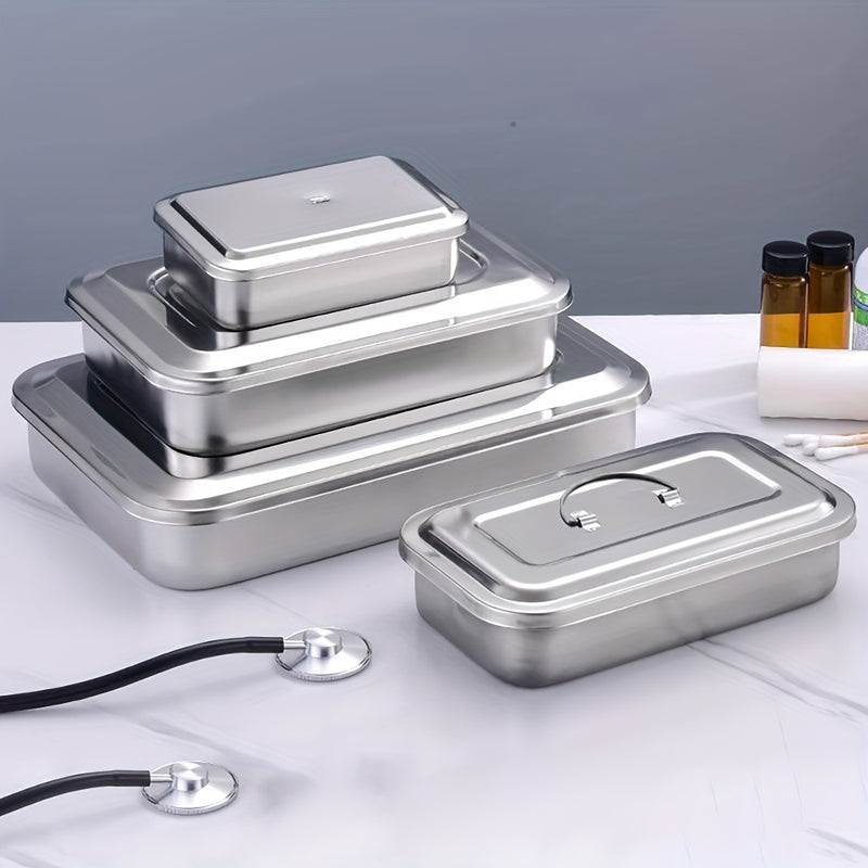 Bandeja de desinfección de acero inoxidable gruesa con tapa y mango, caja cuadrada para desinfectar herramientas de manicura
