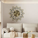 Reloj de pared silencioso de lujo, reloj redondo de metal moderno para sala de estar y dormitorio, funciona con pilas AA, elegante diseño de corona con superficie plana, reloj de decoración para el hogar (pilas no incluidas)