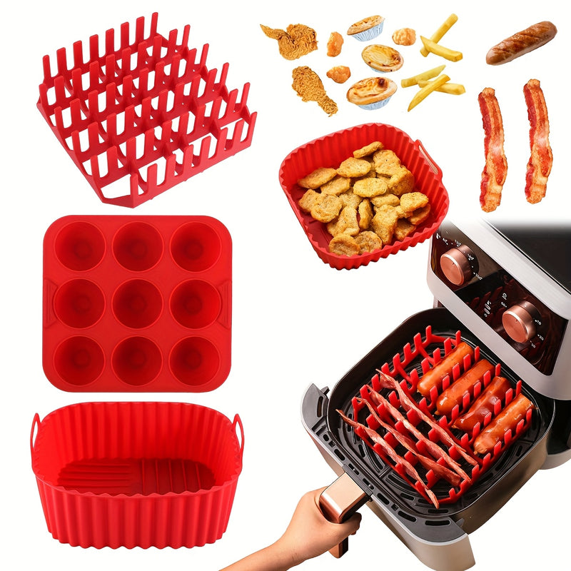 3 Piezas de Revestimientos Reutilizables para Freidora de Aire WHZWYK - Resistentes al Calor, Fáciles de Limpiar y Seguros para Alimentos, Accesorios Antiadherentes para Cestas de 6-8QT, Herramientas Flexibles para Cocina Saludable, Material Termoresiste