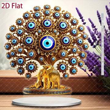 Decoración de Escritorio Estilo Bohemio en Acrílico con Ojo Turco Plano 2D - Símbolo Protector Religioso con Diseño Intrincado Azul y Dorado, Decoración para Hogar Oficina Jardín Interior/Exterior, Sin Necesidad de Batería, Adorno para Dormitorio Bohemio