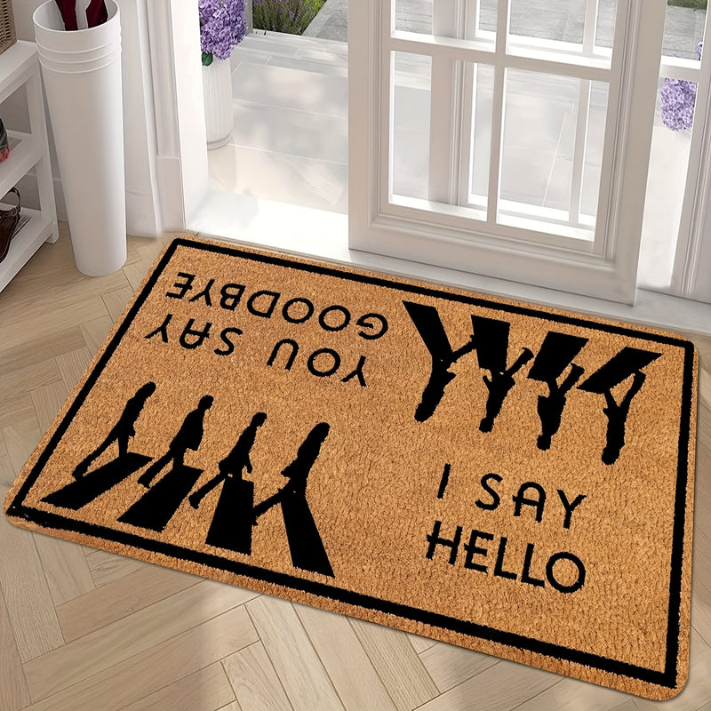 [Tapete de Bienvenida con Respaldo] Tapete de Bienvenida de Poliéster con Respaldo Antideslizante de PVC - Lavable a Mano, 'Yo Digo Hola Tú Dices Adiós' Alfombra de Entrada - Alfombra Rectangular para Interiores/Exteriores para Hogar, Jardín y Espacios d