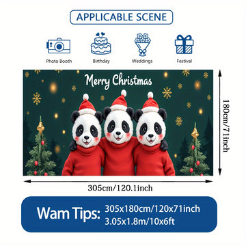 Banner de puerta 2D, 1 unidad, Decoración navideña Panda y Oso Navideño, Poliéster, Ideal para decoraciones de Navidad, fiestas hawaianas, bodas, fondos de habitación o jardín exterior