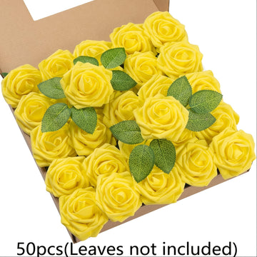 50 piezas de rosas artificiales LuxeCraft, flores falsas de poliuretano para ramo de novia DIY, arreglos florales para el hogar, ideales para decoración de Navidad, Halloween, Pascua, San Valentín - Sin contenedor incluido