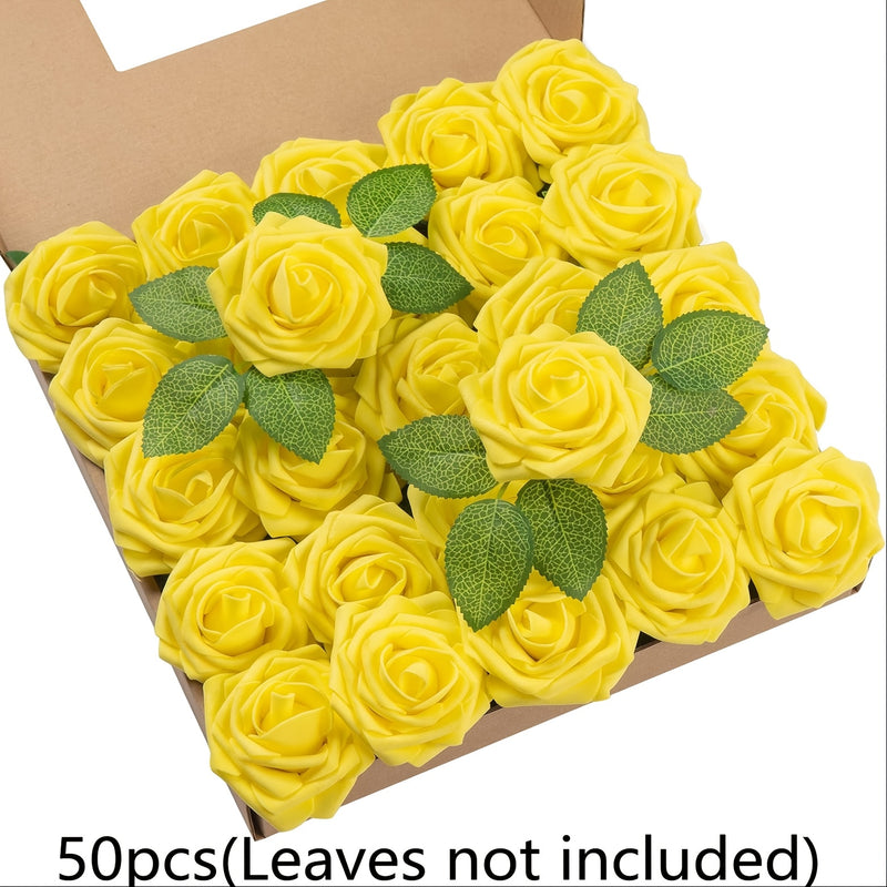 50 piezas de rosas artificiales LuxeCraft, flores falsas de poliuretano para ramo de novia DIY, arreglos florales para el hogar, ideales para decoración de Navidad, Halloween, Pascua, San Valentín - Sin contenedor incluido