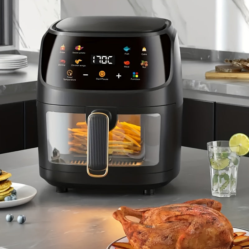 Freidora de aire de gran capacidad de 6 litros con programas de cocción inteligentes y control táctil - 900 W, 110-130 V, diseño negro elegante para papas fritas crujientes, alas de pollo, snacks - Cocina saludable sin aceite, electrodoméstico multifunci