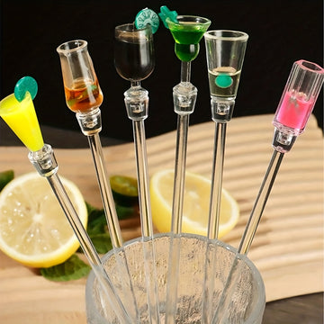 10 vasos de cóctel acrílicos con agitadores, palitos para mezclar bebidas de fiesta, mezcladores de bebidas de barware con asas en forma de taza, decoración de vajilla de polipropileno para eventos y celebraciones.
