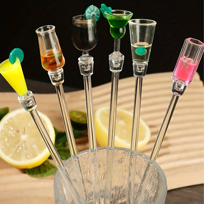 10 vasos de cóctel acrílicos con agitadores, palitos para mezclar bebidas de fiesta, mezcladores de bebidas de barware con asas en forma de taza, decoración de vajilla de polipropileno para eventos y celebraciones.
