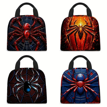 Bolsa de almuerzo aislada con estampado de arañas - Resistente de poliéster con diseño de telarañas vibrantes, sin contacto con alimentos, ideal para el trabajo, viajes y pícnic, lavable a mano, bolsa de almuerzo aislada, regreso a la escuela