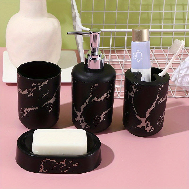 Juego de Baño Cerámico Minimalista Nórdico de 4 Piezas - Incluye Dispensadores de Jabón de Manos, Champú y Gel de Baño con Vasos a Juego