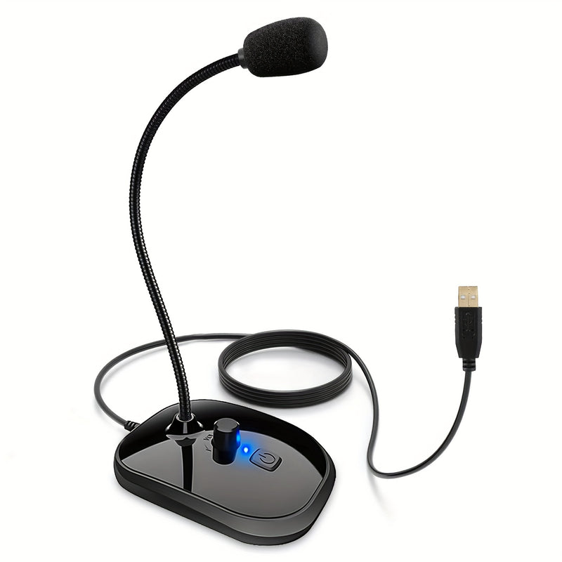 Micrófono USB para computadora, micrófono de PC con botón giratorio para ajuste de volumen y botón de silencio, micrófono omnidireccional Plug and Play para computadora, portátil, escritorio y portátil.