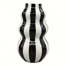 Jarrón de cerámica rústica con rayas, diseño asimétrico en forma de calabaza abstracta, en blanco y negro, decoración para sala, estante o estilo granja, regalo para el Día de la Madre
