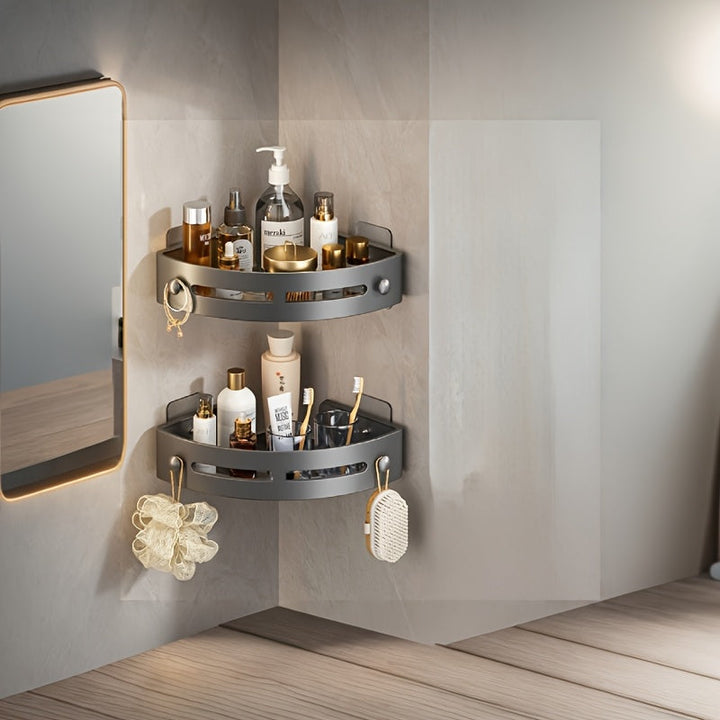 Juego de 2 estantes de esquina modernos que no requieren taladro - Soportes de almacenamiento resistentes en ABS para organizar el lavabo, inodoro y ducha del baño