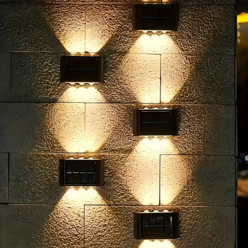 6 lámparas de pared LED, eficientes energéticamente, con carga solar, montaje semiempotrado, construcción de metal con pantalla de PVC, ideales para iluminación exterior e interior, lámparas de pared modernas, duraderas, apliques de pared para exteriores