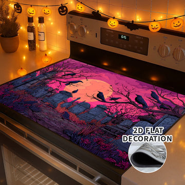 2D Plano, 2D Plano Cubierta Eléctrica de Estufa - Decoración de Cocina de Halloween, Protector de Estufa de Gas con Diseño de Silueta de Calabaza y Murciélago, Perfecto para Cualquier Cocina, Protección de Estufa, 1 Pieza, Protector de Estufa | Accesorio