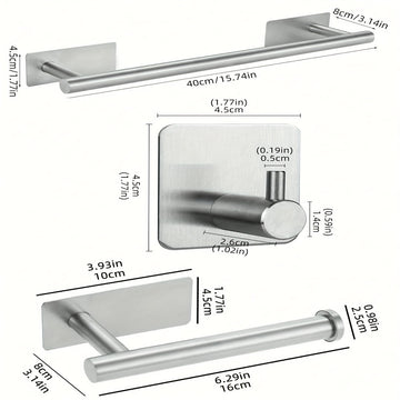 Juego de 6 toalleros contemporáneos, kit de herrajes para baño de acero inoxidable con toallero, toallero de pared, portarrollos de papel higiénico, ganchos para batas - Instalación sin taladros