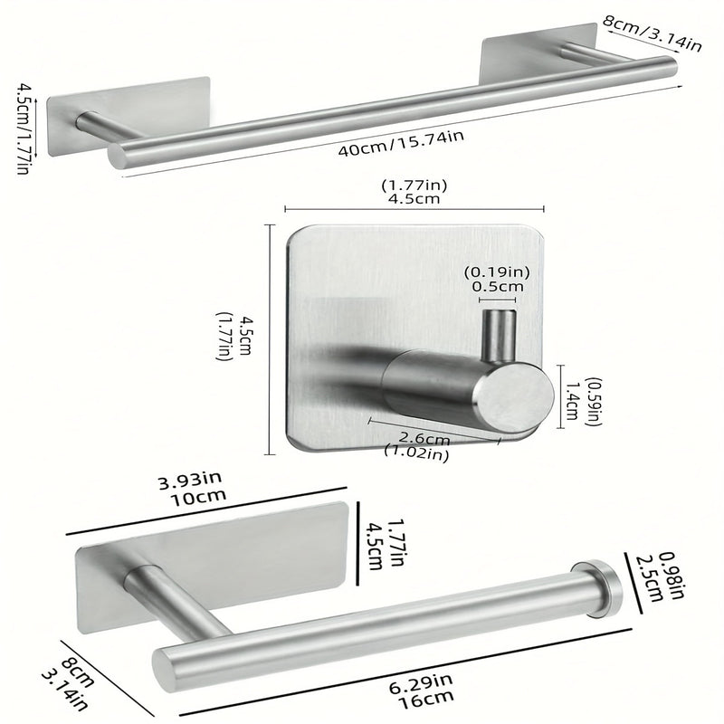 Juego de 6 toalleros contemporáneos, kit de herrajes para baño de acero inoxidable con toallero, toallero de pared, portarrollos de papel higiénico, ganchos para batas - Instalación sin taladros