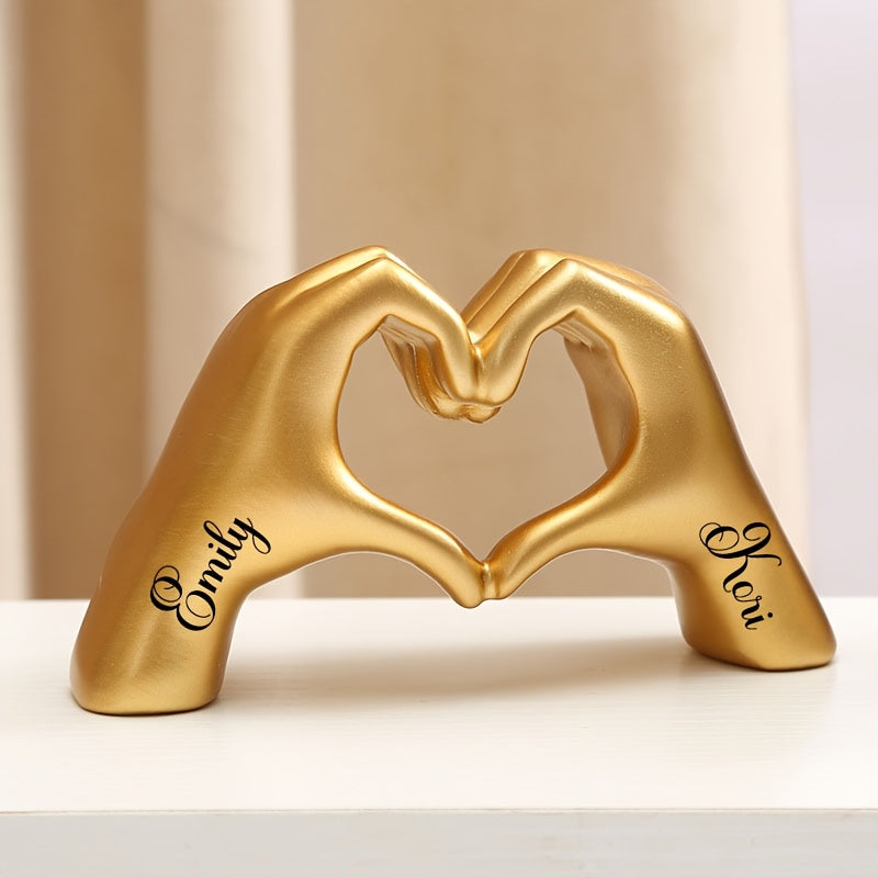 Figurita de resina personalizable con manos de corazón - Texto personalizado "Te amo" - Ideal para decoración del hogar, aniversarios, Día de San Valentín, Día de la Madre, Día del Padre - Uso interior, no necesita energía, lo mejor para Navidad