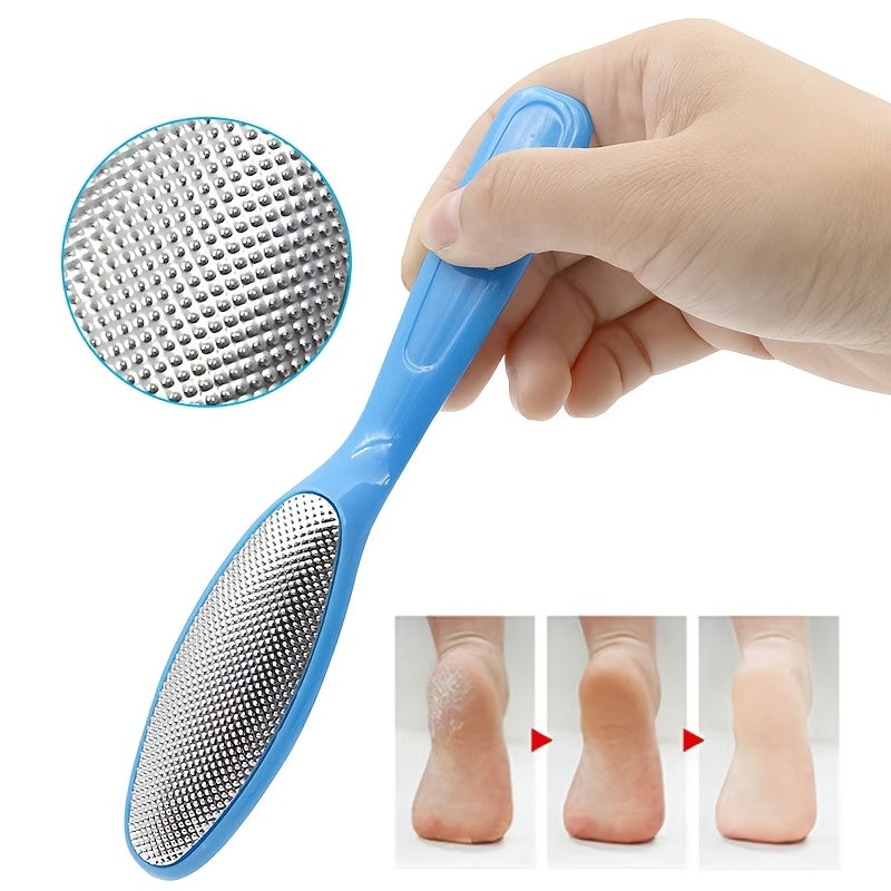 3 piezas Juego de pedicura azul - Lima de pies de acero inoxidable de doble cara, removedor de callos manual, exfoliante de piel muerta, herramientas de cuidado de pies de plástico para uso doméstico o en salón, sin perfume, no necesita electricidad, reg