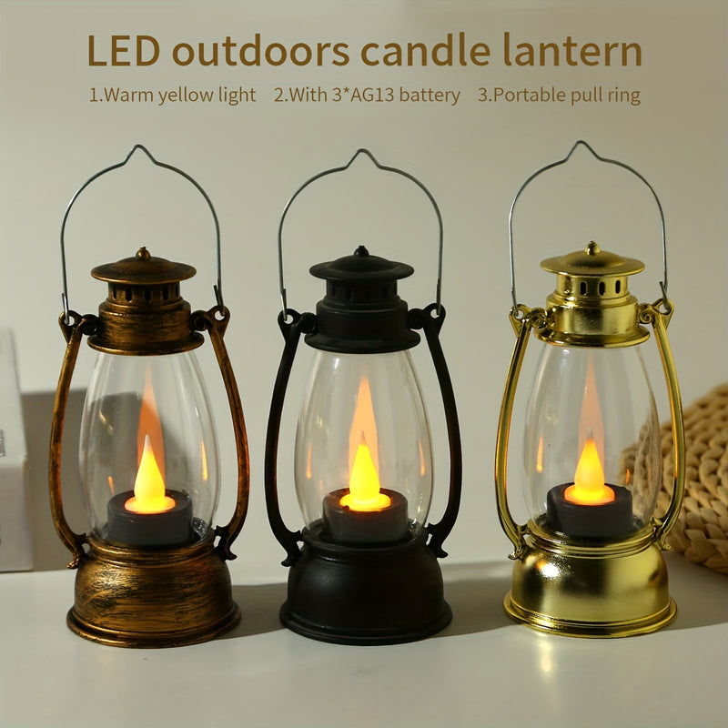 1 lámpara LED estilo queroseno encantadora, llama amarilla nostálgica, incluye pilas