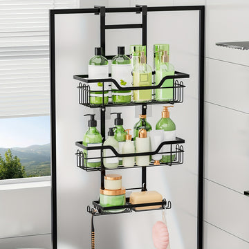 1 Pieza, Estante De Ducha De 3 Niveles Para Colgar Sobre La Puerta, Organizador De Baño Colgante De Hierro Fundido A Prueba De Óxido Con Jabonera, Accesorios De Baño Que Ahorran Espacio, Decoración Del Hogar