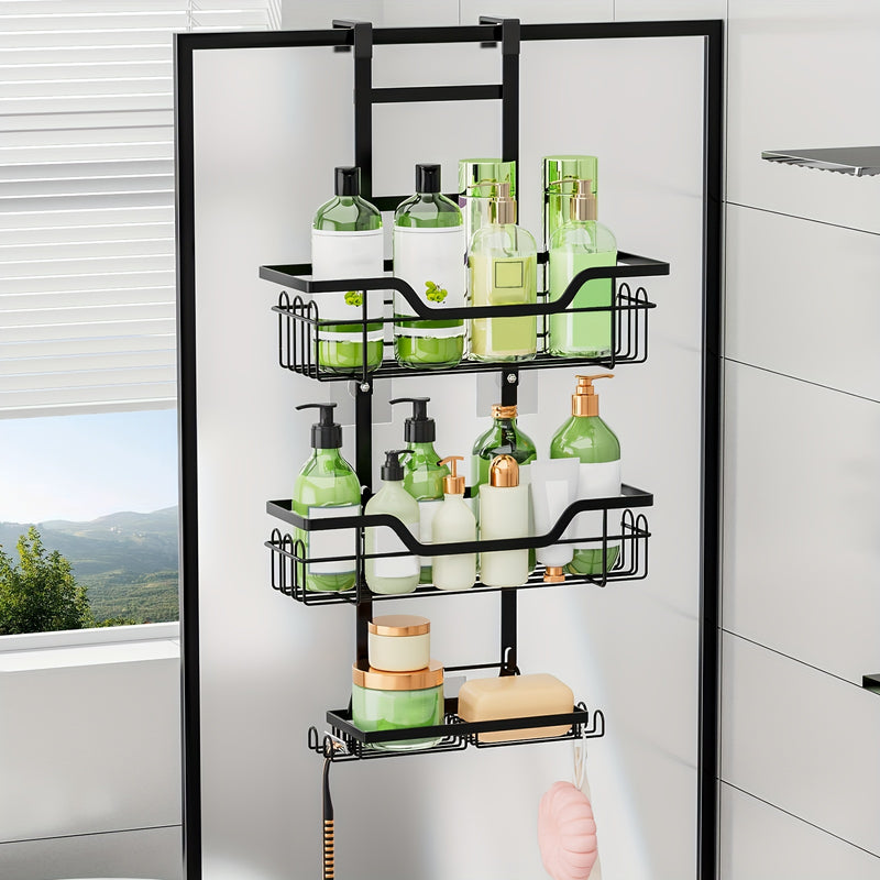 1 Pieza, Estante De Ducha De 3 Niveles Para Colgar Sobre La Puerta, Organizador De Baño Colgante De Hierro Fundido A Prueba De Óxido Con Jabonera, Accesorios De Baño Que Ahorran Espacio, Decoración Del Hogar